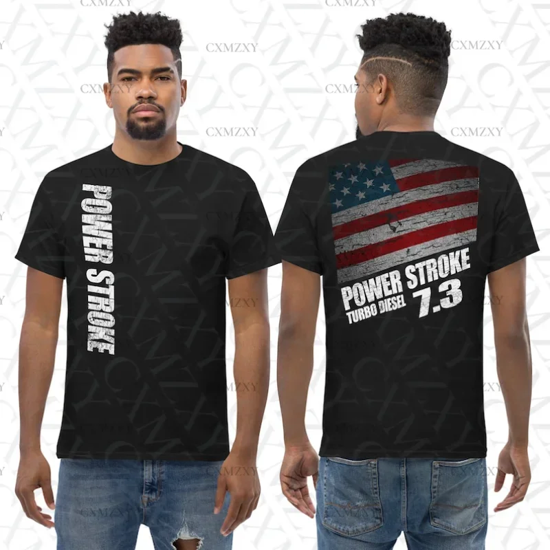 

2025 7.3 Power Stroke T-Shirt, Mens Powerstroke Diesel Truck Tshirt with American Flag Design, Patriotic Graphic Tee
