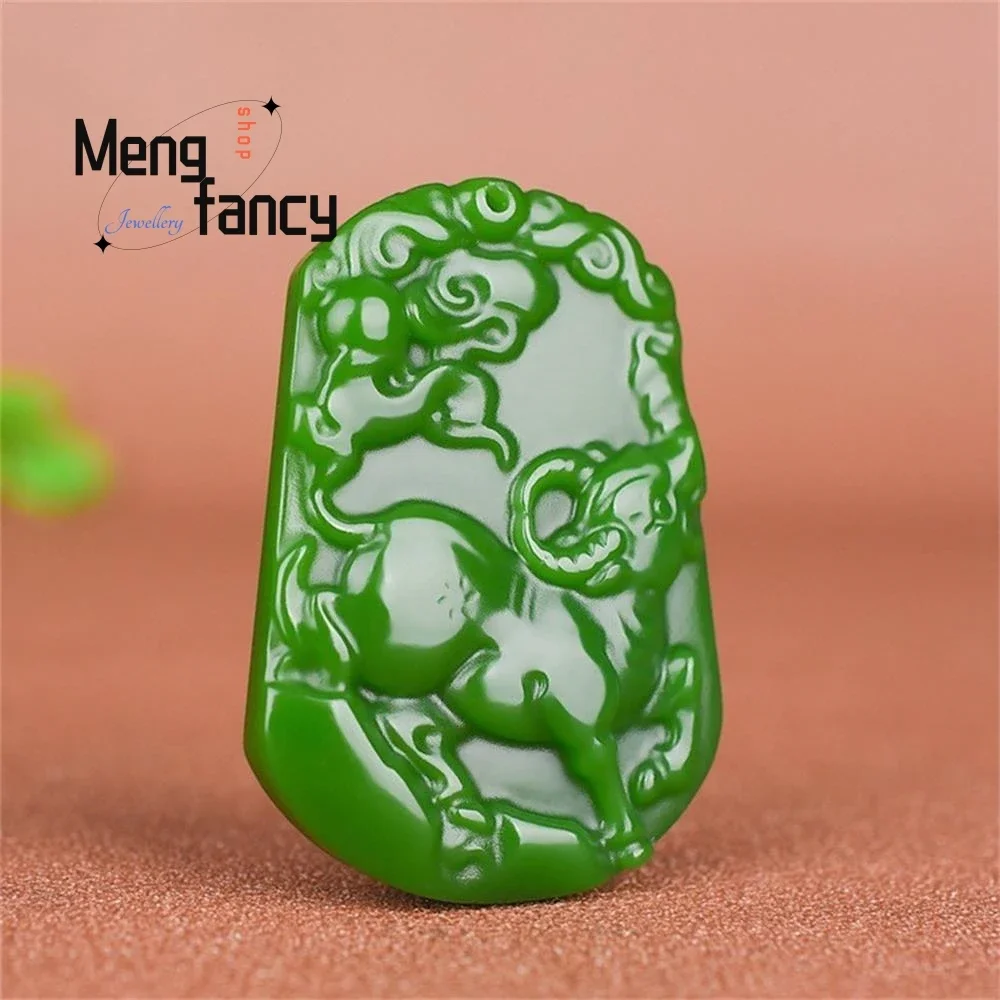 

Natural Hetian Jasper Spinach Green Chinese Zodiac Pendant High-grade Exquisite Mascots Fashion Jewelry Holiday Gift Handicraft