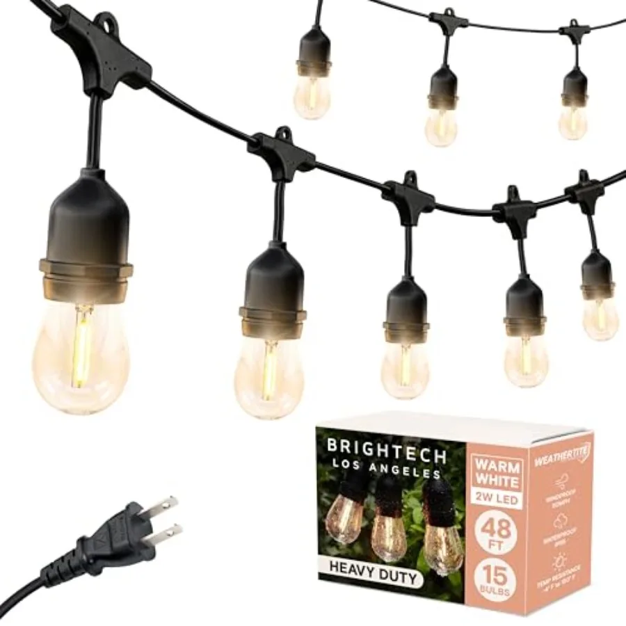 

Ambience Pro - Waterproof LED Outdoor String Lights - 15 Hanging, Dimmable 2W Vintage Edison Bulbs Commercial Grade Patio Light