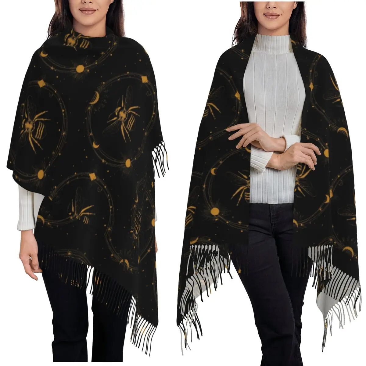 Dark Academia Bee Cottagecore Scarf Tassel Scarves Women Soft Warm Shawls and Wraps Large Fall Winter Shawl Wrap