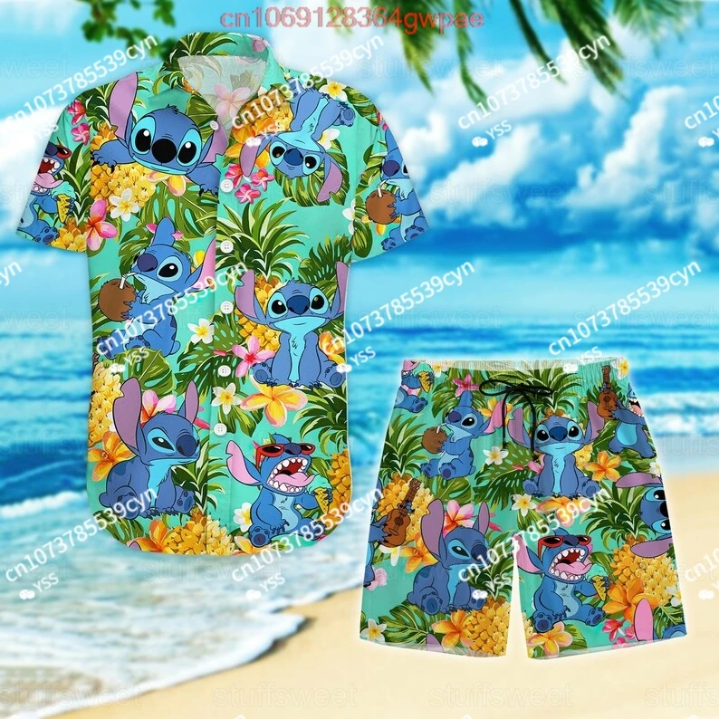 Stitch Hawaiian Shirt/Man Shorts, Stitch Summer Shirt, Stitch Beach Shirt, Disney 3D Shirt, Aloha Shirts Men, Swim Shorts