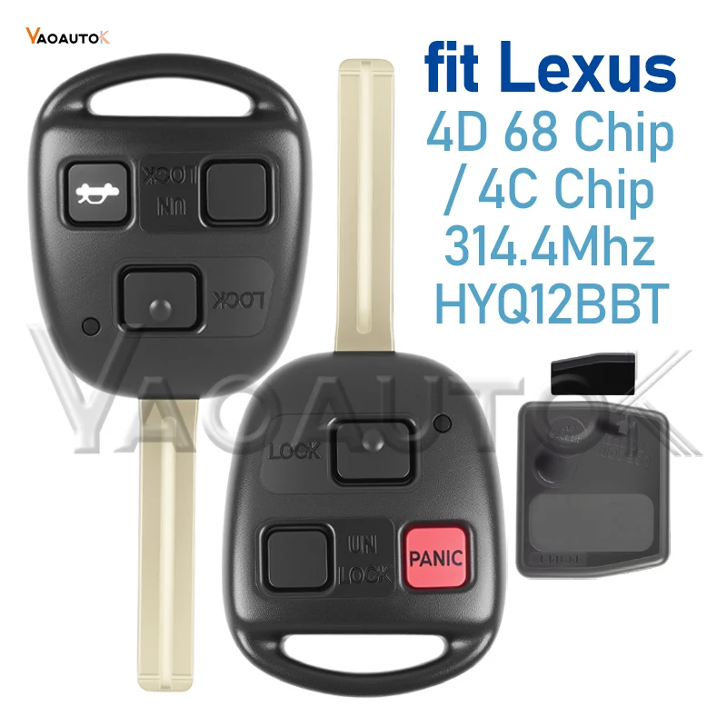 Car Key fit LS430 IS300 RX400h RX350 GX470 RX330 LS430 ES300 ES330 314.4MHz HYQ12BBT 4D68 4C Chip Replace 3 Buttons Fob Battery