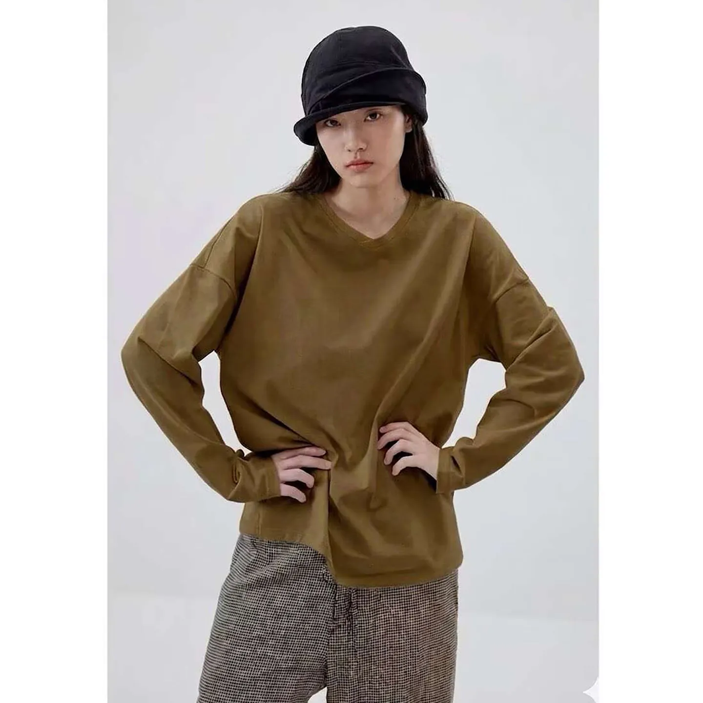 Women Black Turn-up Brim Navy Bucket Hat, Retro Street Style Sailor Cap, Casual Relaxed Headwear for Summer