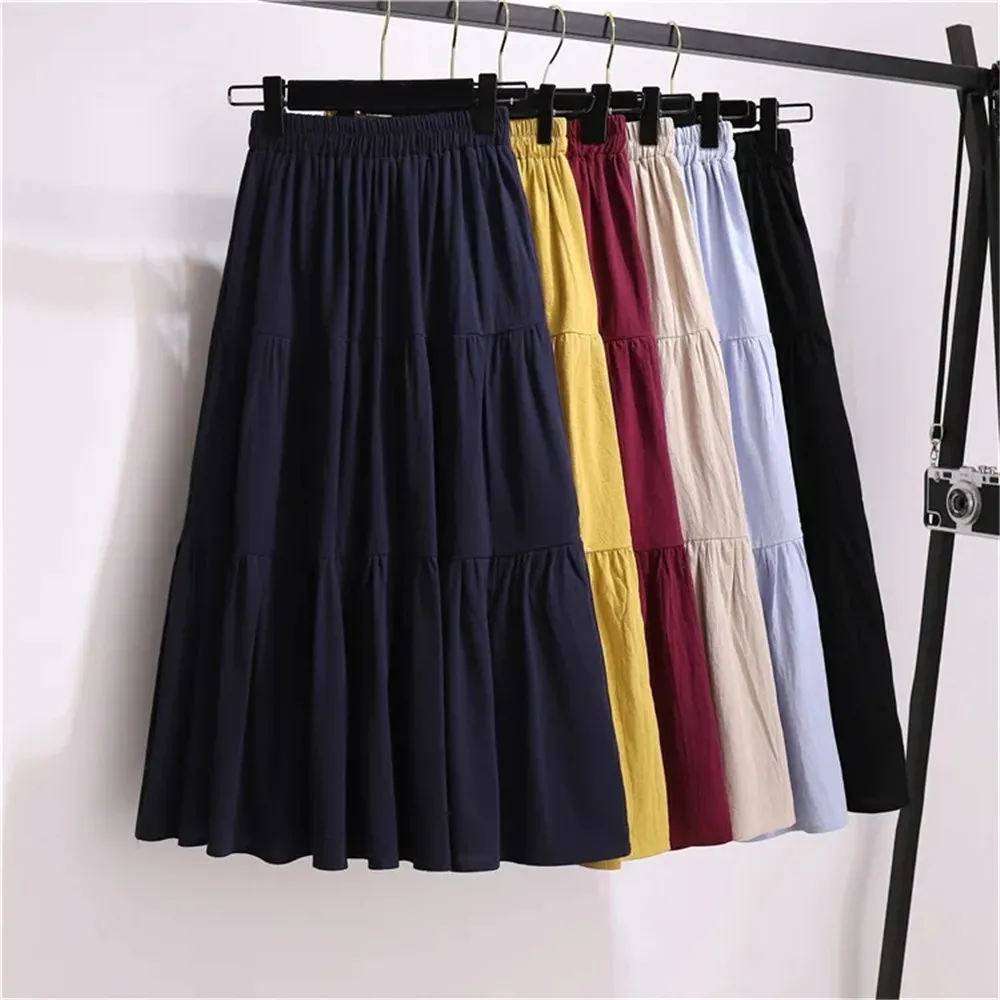 

Summer Ice Cool Denim Color Spliced A-line Skirts Women High Waist Korean Chic Y2k Tencel Big Swing Loose Basic Long Thin Skirts