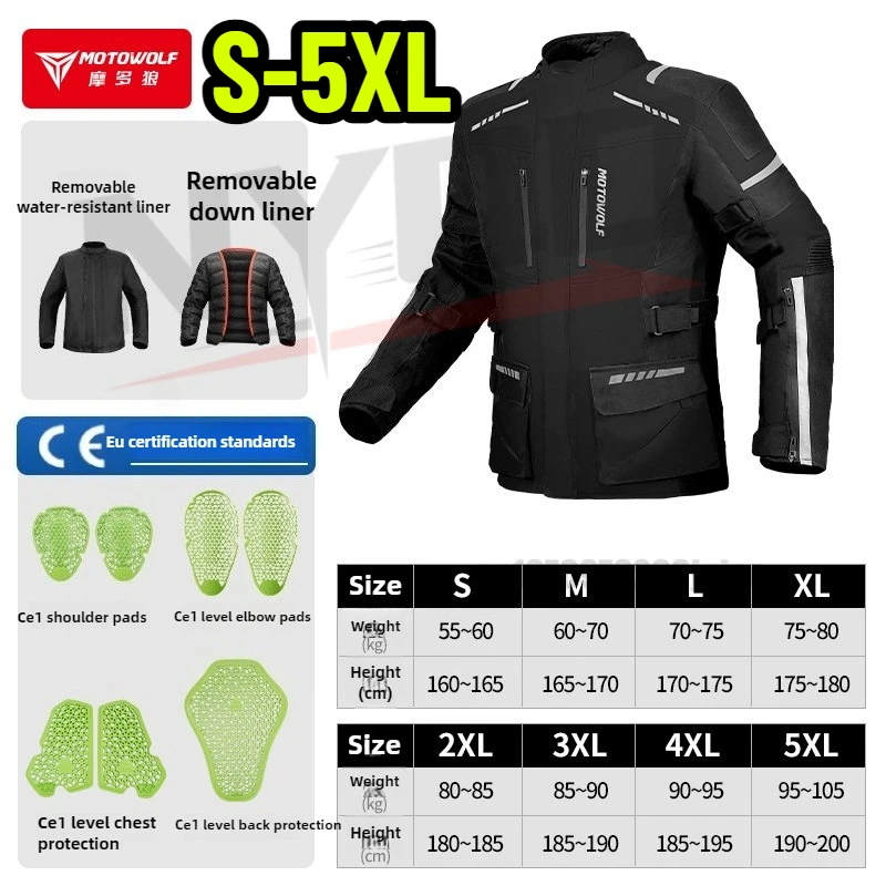 

MOTOWOLF Winter Motorcycle Jacket Waterproof Removable Down Jacket Windproof Cold Weather Riding Suit