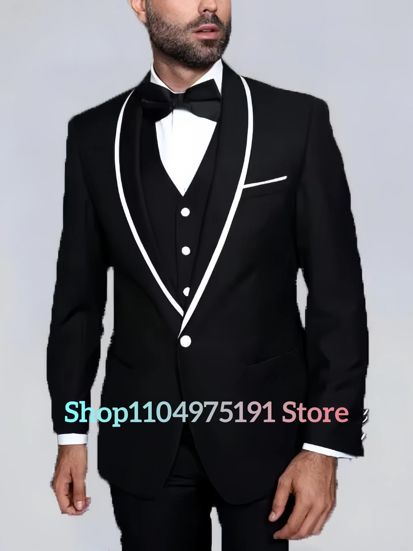 Ensemble de costume d'affaires décontracté pour hommes, coupe cintrée, Tuxedos de mariage de haute qualité, costume 3 pièces pour hommes (Blazer + gilet + pantalon)