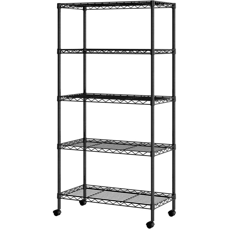 Seville Classics Solid Steel Wire Shelving Storage Unit Adjustable Shelves Organizer Rack,Black,5-Tier,30