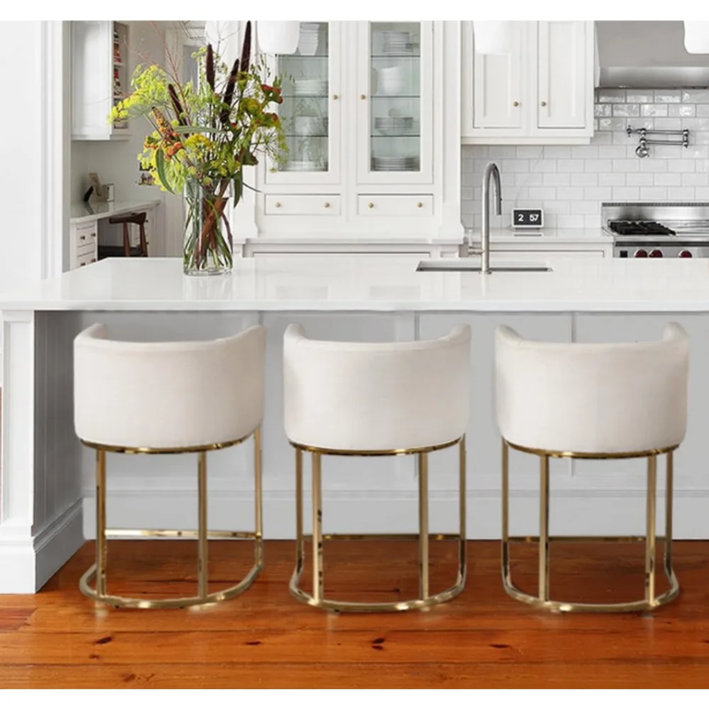 Cream Linen Bar Stools Set of 3, 24