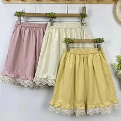 Summer Japan Style Mori Girl Lace Embroidery Cotton Loose Shorts Women Elastic Waist Casual Short Pants