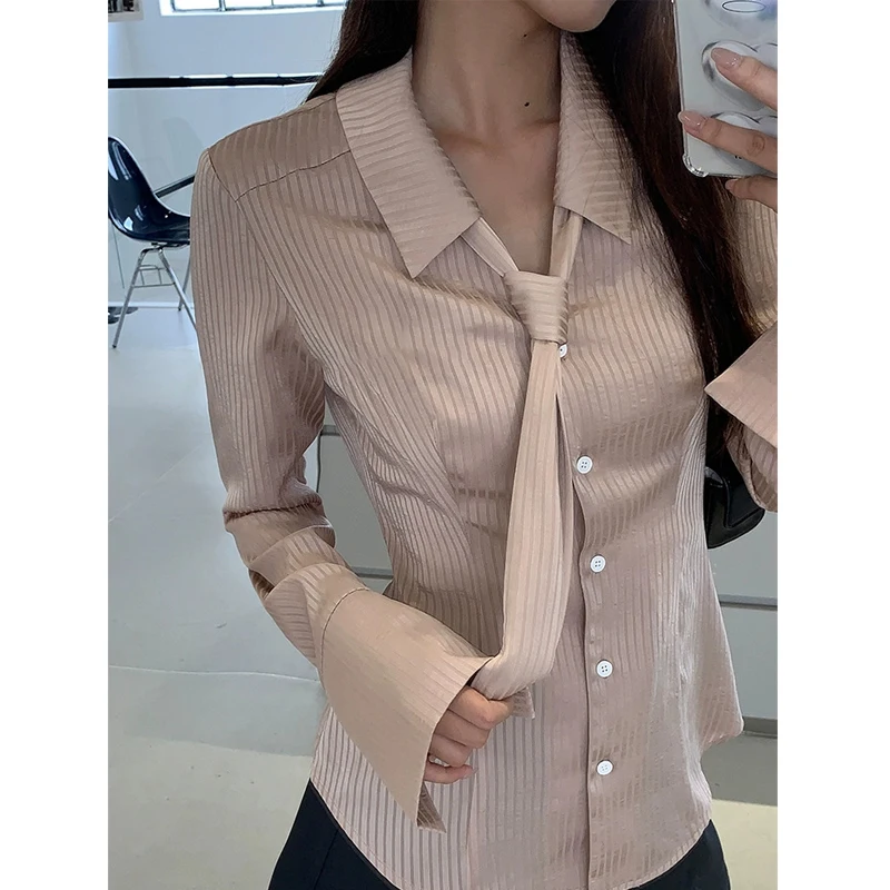 Trend Striped Shirt Tops Women\'s Spring Autumn New Long Sleeve Slim Y2K Youth All-match Blouse Fashion Temperament Sexy Clothing