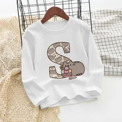 Pusheen Kids Long Sleeve T-shirt Autumn Girls Anime Casual Sweatshirt Children Cartoon Fashion Tops Cute Printed Cotton Clothing