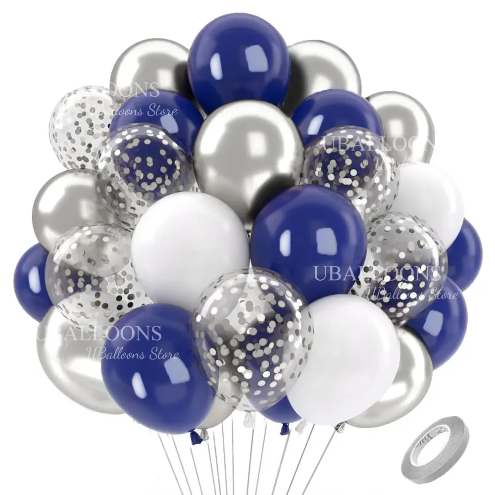 40Pcs Navy Blue Gold Confetti Balloons Metal Silver Gold White Pearl Navy Blue Balloons for Birthday Wedding Party Decorations