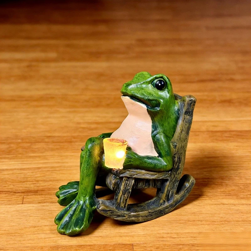 New Solar Rocking Chair Frog Creative Gift Resin Desktop Ornament Outdoor Courtyard Balcony Decorative Light