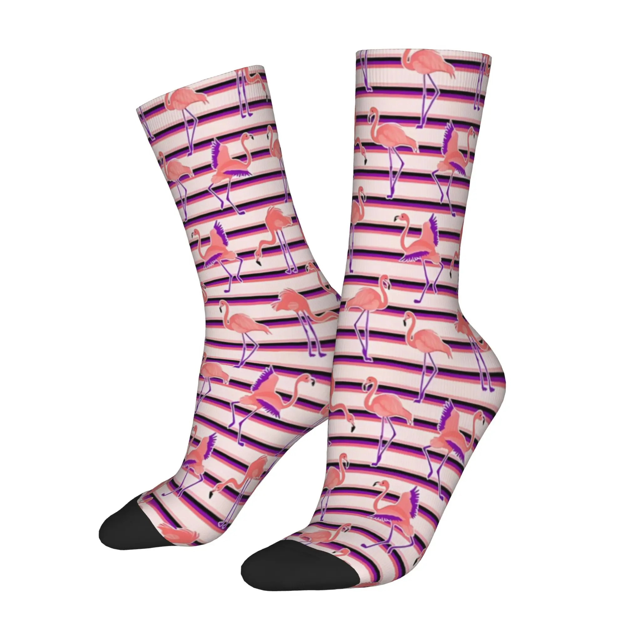 

1 Pair Funny Sock Stripes Flamingo Pattern Rock Seamless Pattern Printed Men Crew Socks Casual Men's Socks