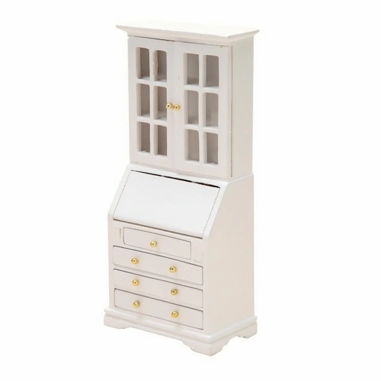 Miniature Wood Cabinet Dollhouse Furniture with Writing Desk and Drawers for Tiny Doll Study Room Decor