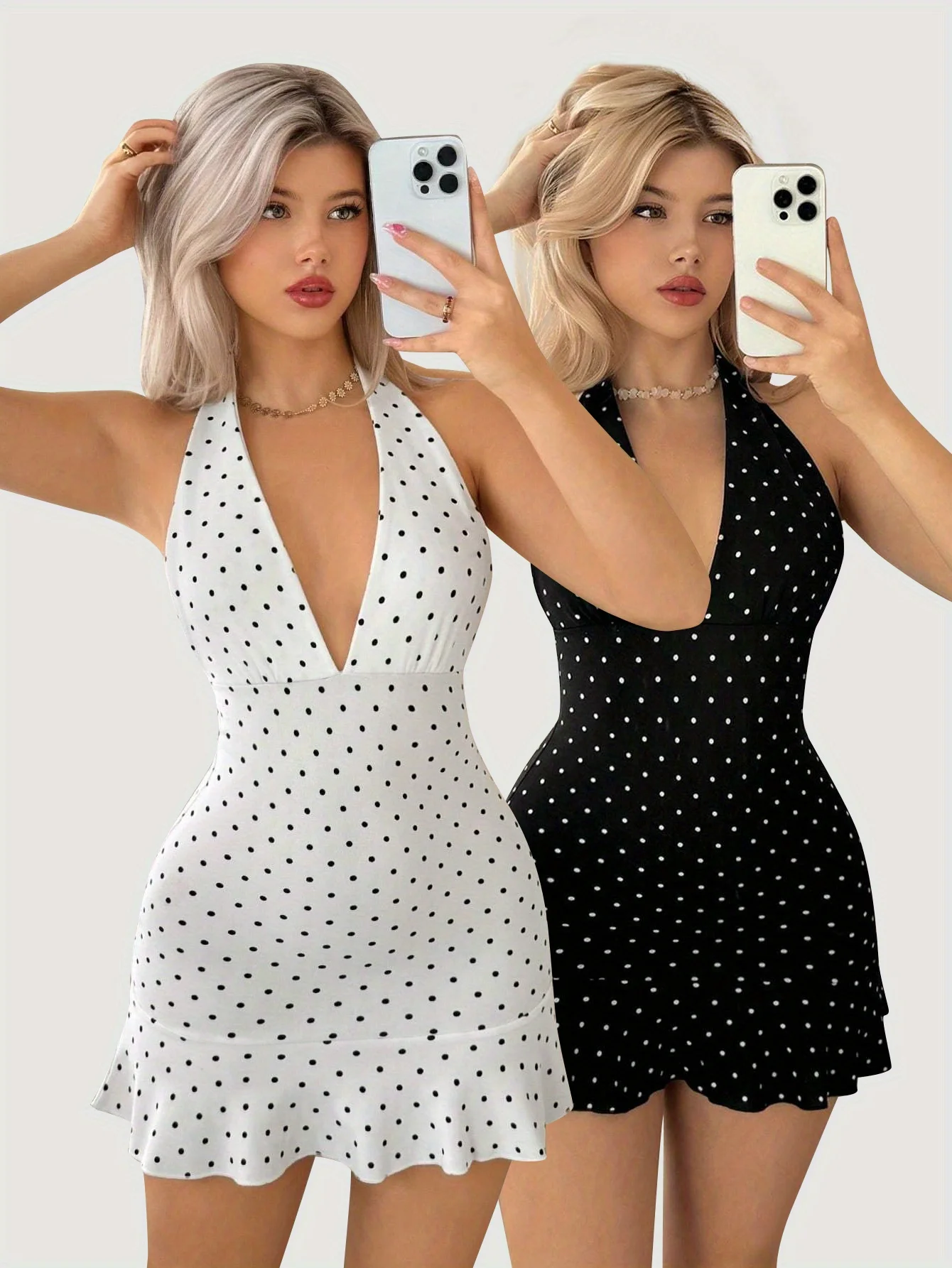 Set di due pezzi di abito da donna casual alla moda europeo e americano con bellissimo scollo all'americana sul retro