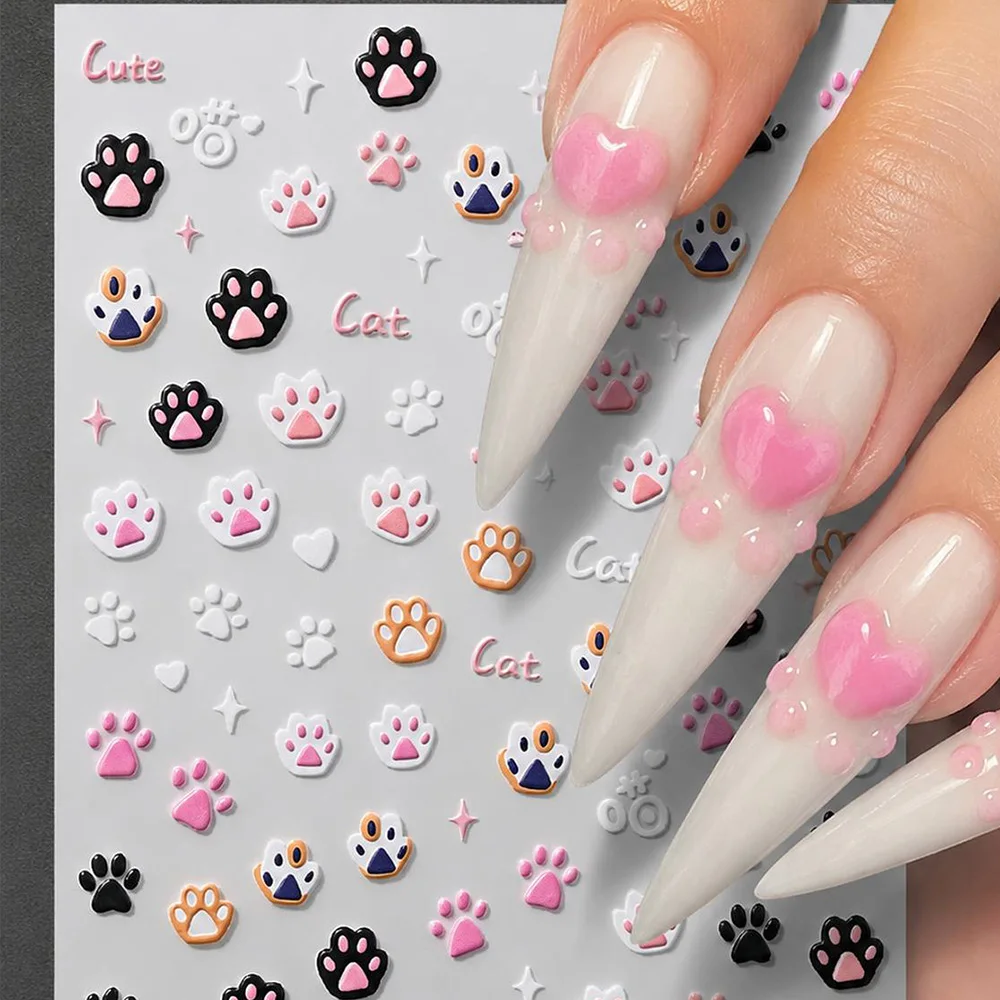 1Pc Bold Eye Catching Cat Paw Nail Sticker Holiday Special Edition Cat Paw Nail Decal Popular Among Artists Cat Paw Nail Slider