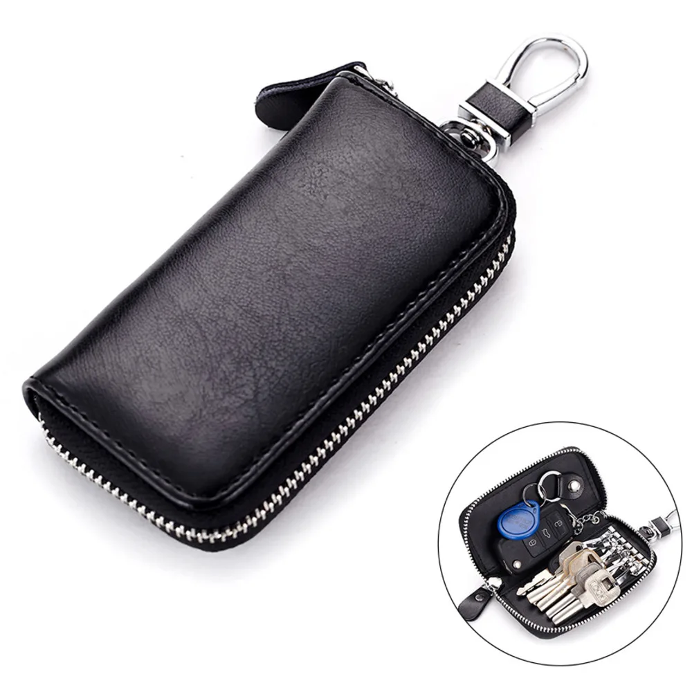 Lady Key Wallet Key Case Men's Genuine Leather Zipper Key Holder Cowhide Universal Car Multi-Function Home Key Case Women
