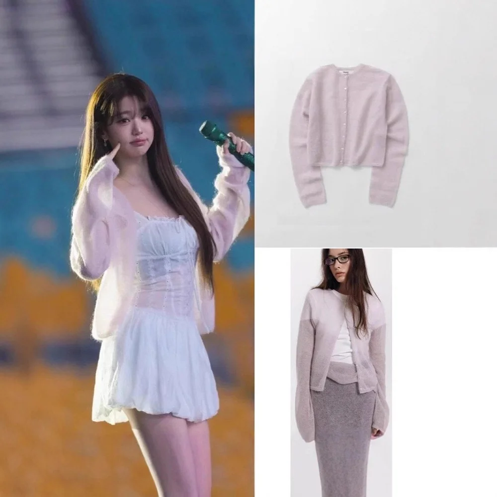 

Zhang ng Dongda Gate 25 Sles Lightweight Soft Pink Camere Knitted Cardigan Sweater Women's Thin Long Sve round Ne ...