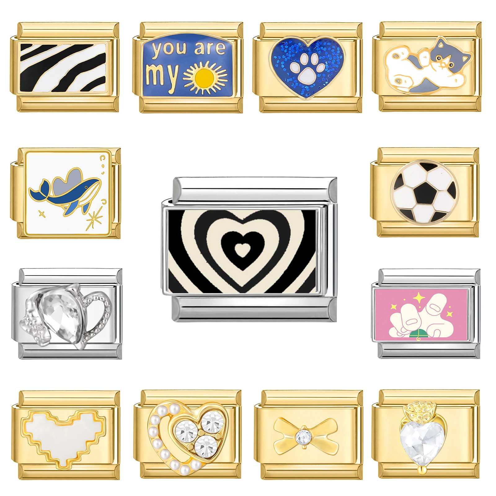 Y2K الذهب سحر رومانسية كوكب كاميرا القلب الإيطالية سحر الروابط صالح 9 مللي متر سوار الفولاذ المقاوم للصدأ DIY بها بنفسك صنع المجوهرات هدية الفتيات