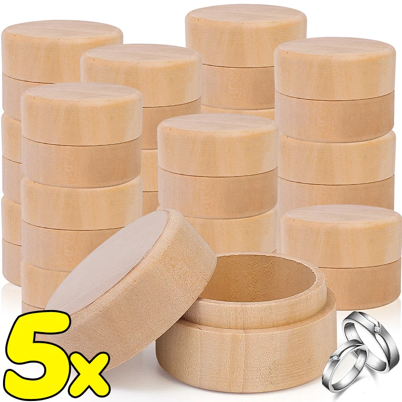 1-5pcs Wood Handmade Jewelry Box Small Round Wooden Storage Box Jewelry Rings Earrings Necklaces Storage Container Case With Lid