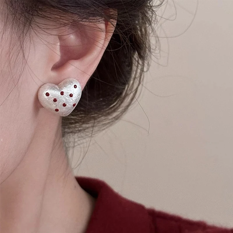 Foxanry Love Heart Stud Earrings For Women Girls Minimalist Classic Sweet Elegant Cute Prevent Allergy Anniversary Jewelry Gifts