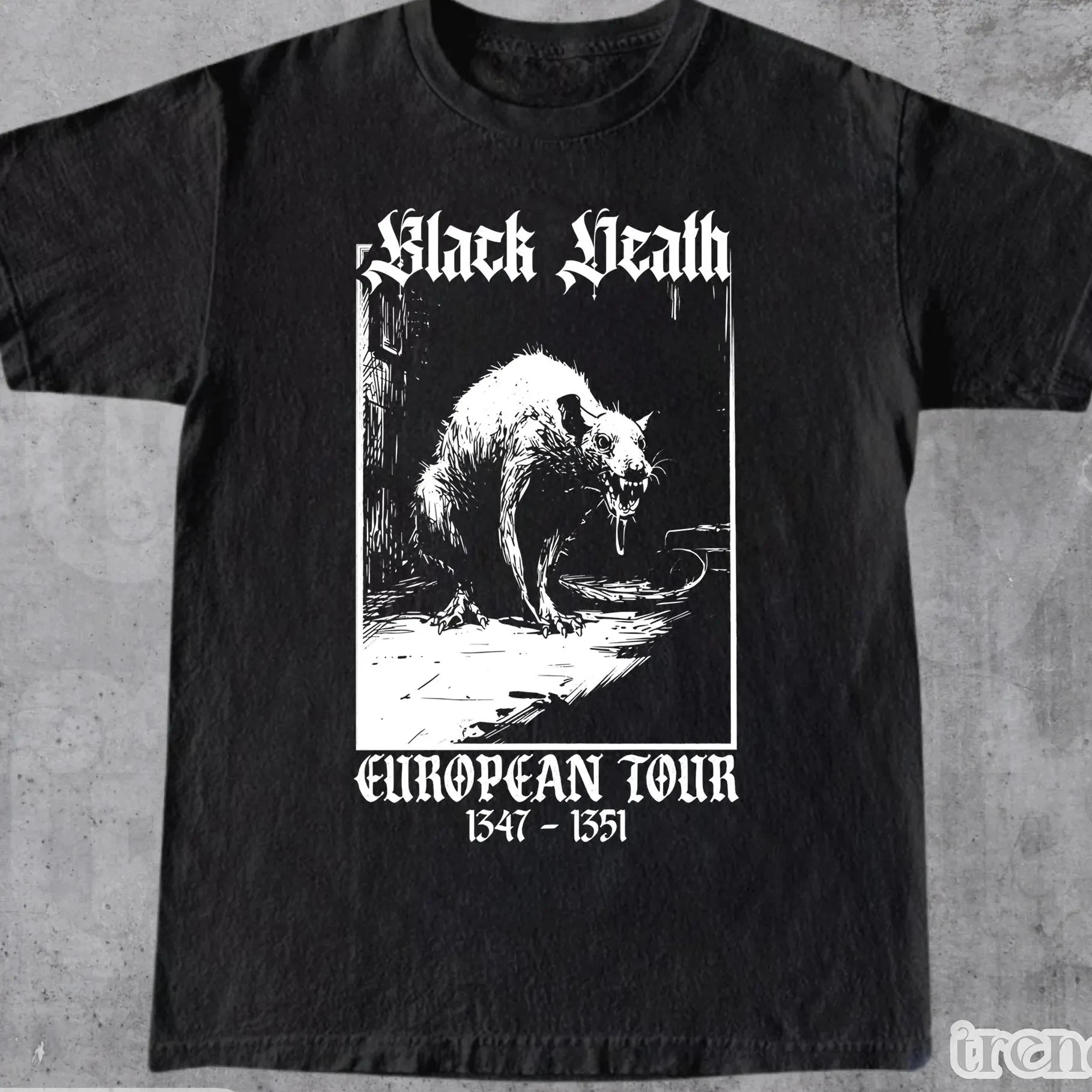 

Black Death European Tour Vintage Graphic T-Shirt, Retro Gothic Medieval Plague Rat Dark Art Tshirt, Funny Middle Ages Shirt