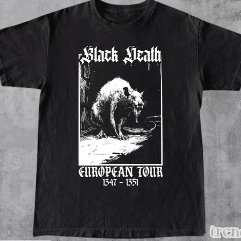Black Death European Tour Vintage Graphic T-Shirt, Retro Gothic Medieval Plague Rat Dark Art Tshirt, Funny Middle Ages Shirt