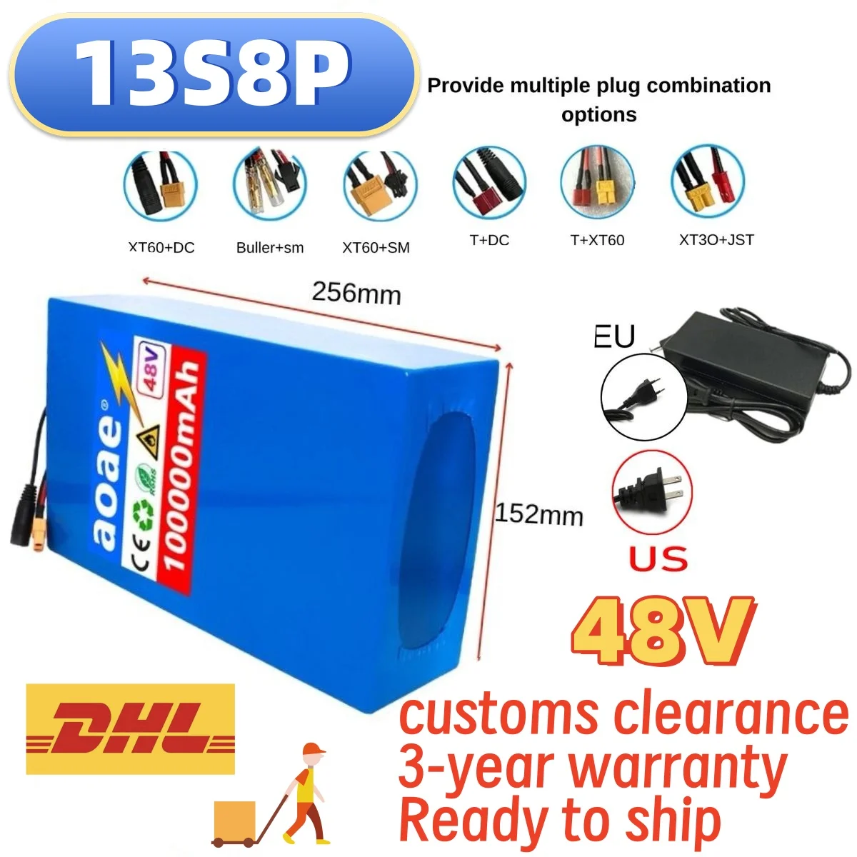 13S8P 48V 100000mAh Large Capacity Battery Pack  Lithium Battery  Motor Battery Built-in 50A BMS Protection With Charger