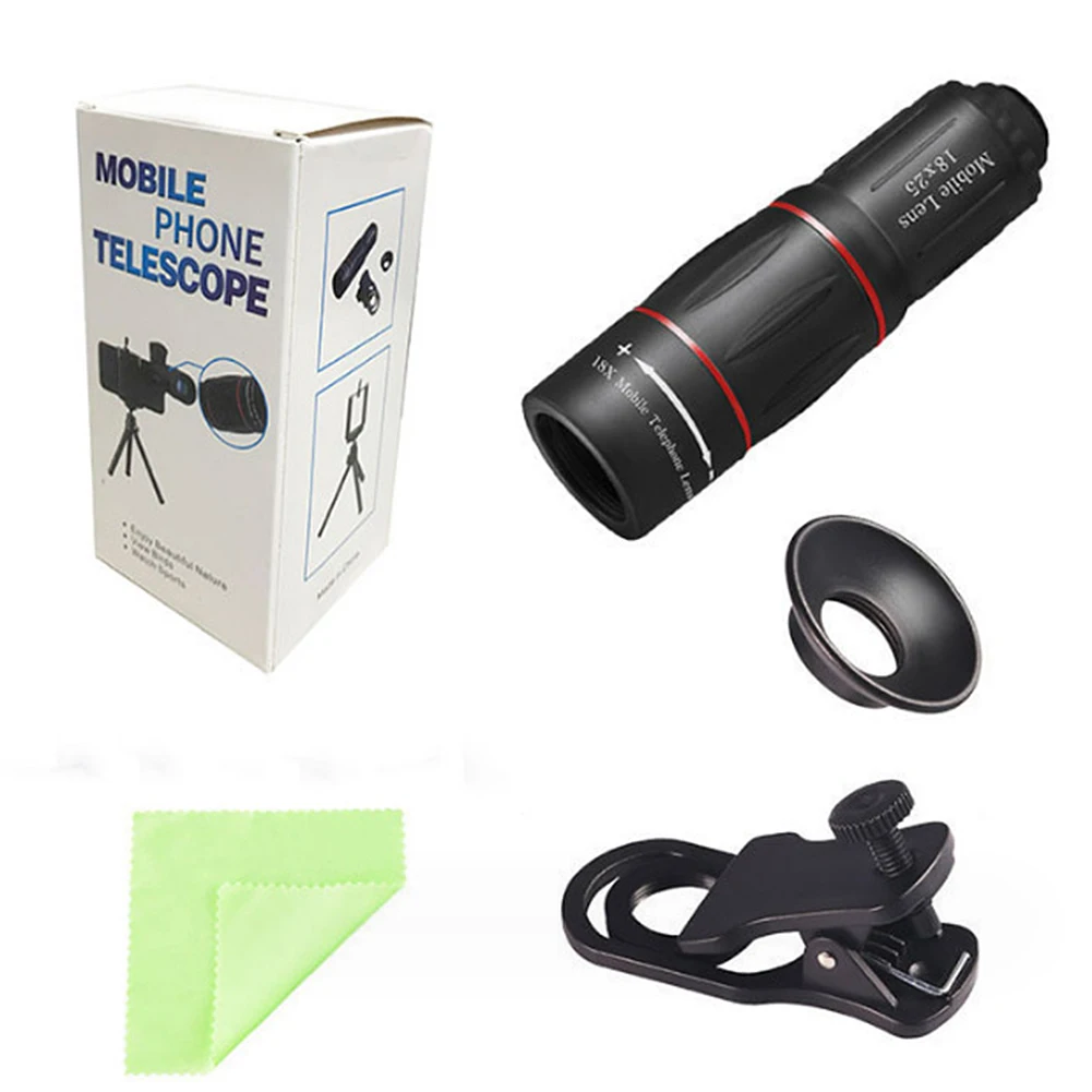 18/28/36X Mobile Phone Camera Lens Clip-On Zoom Monocular Telescope Phone Camera Telephoto Lens for Camping Hunting Sports