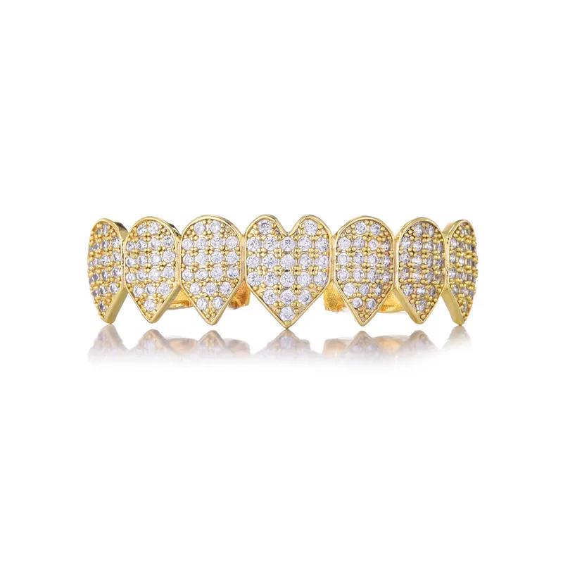 Rock CZ Teeth Grillz Caps Cubic Zircon Iced Out Micro Pave Top&Bottom Charm Grills For Men Women Hip Hop Jewelry Cosplay