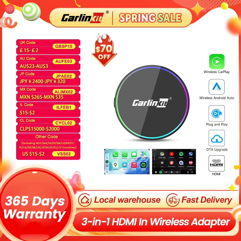 

Carlinkit Car TV Mate Мультимедийный HDMI-адаптер 3-в-1 Проводной к беспроводному CarPlay Android Auto Box HD Видеоконвертер для ТВ-палок