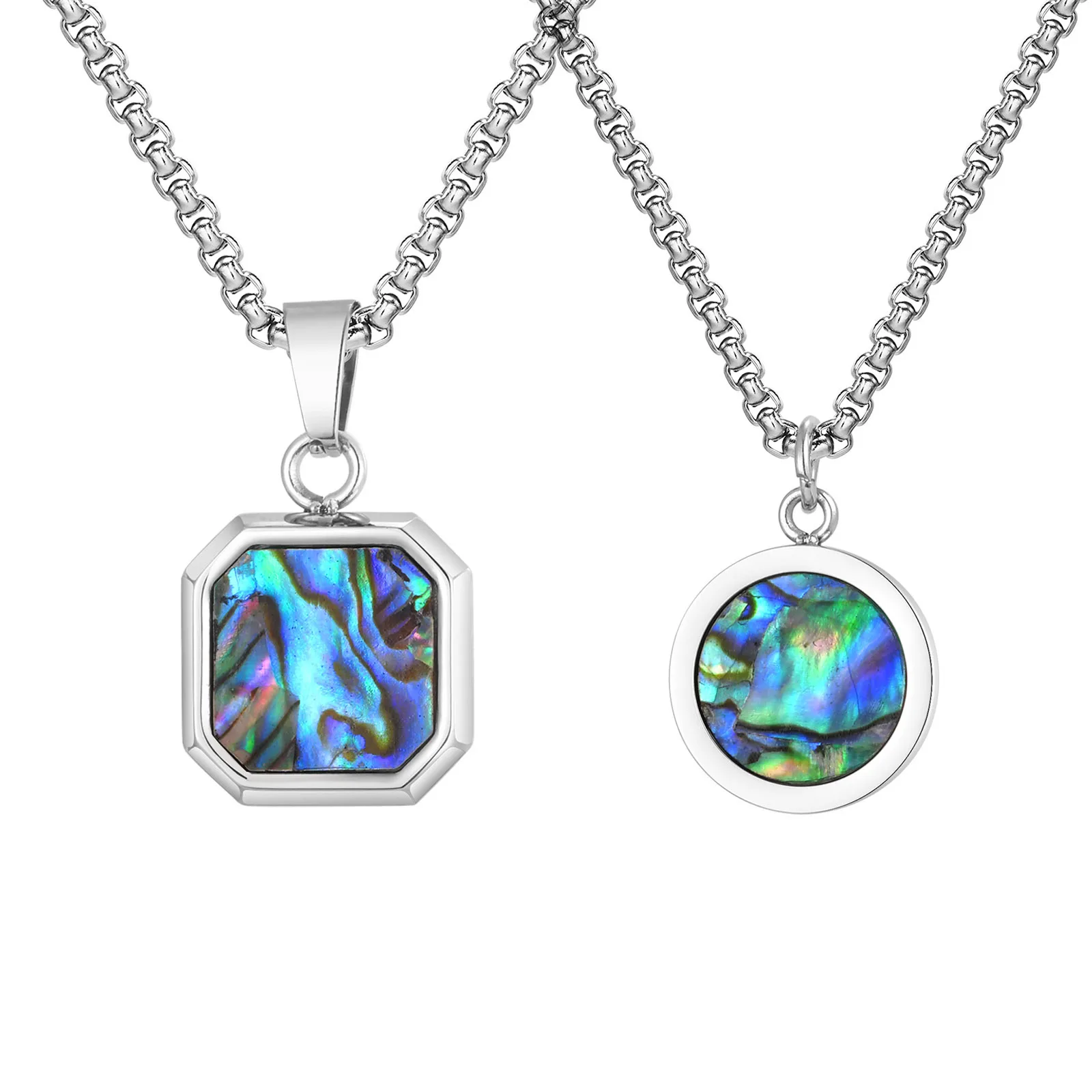

Colorful Abalone Shell Necklace for Men Boys,Never Fade Round Square Pendant Necklace,Trendy Casual Jewelry Gifts to Him