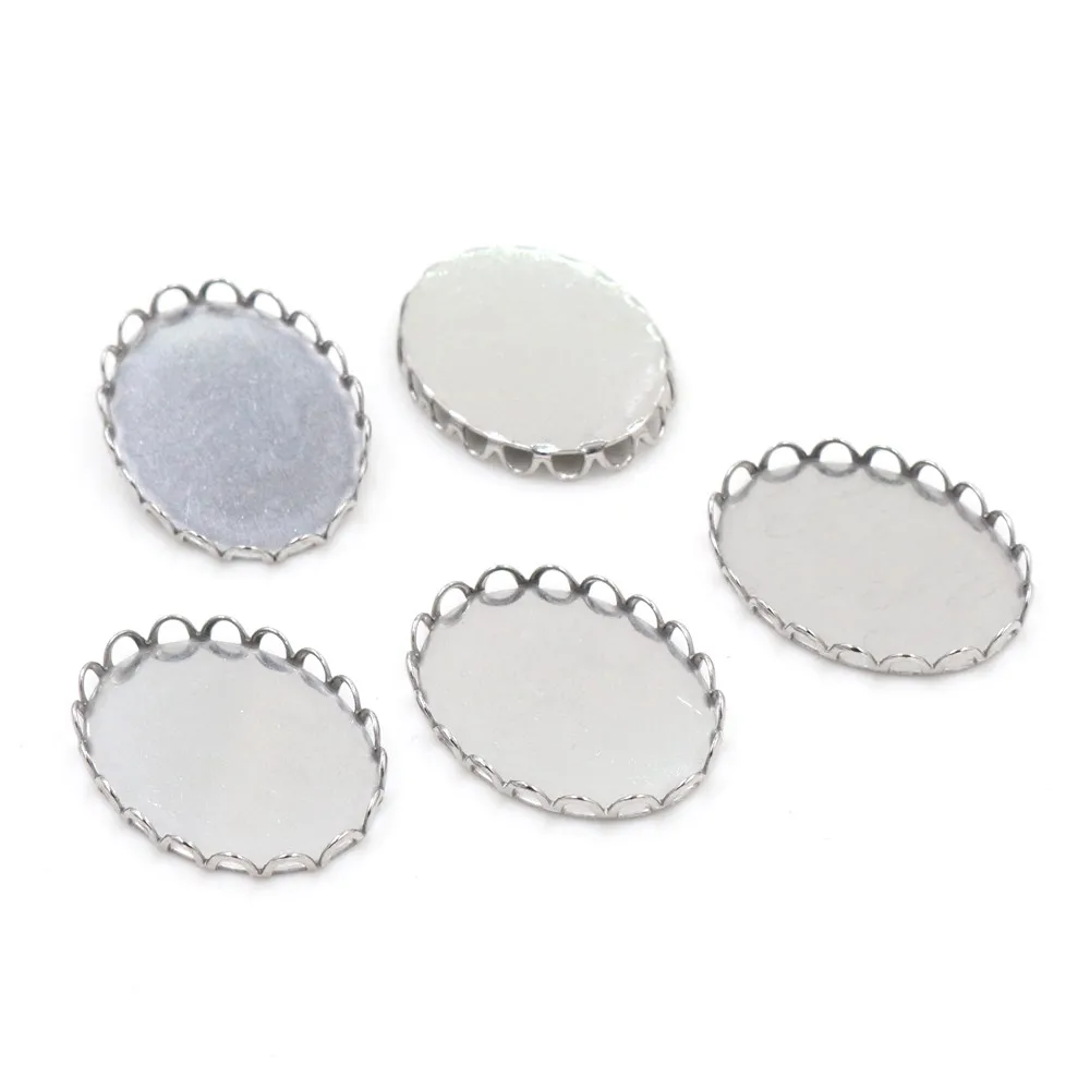 

( Never Fade ) 10pcs 18x25mm Inner Size Stainless Steel Material Simple Style Cabochon Base Cameo Setting Pendant Tray