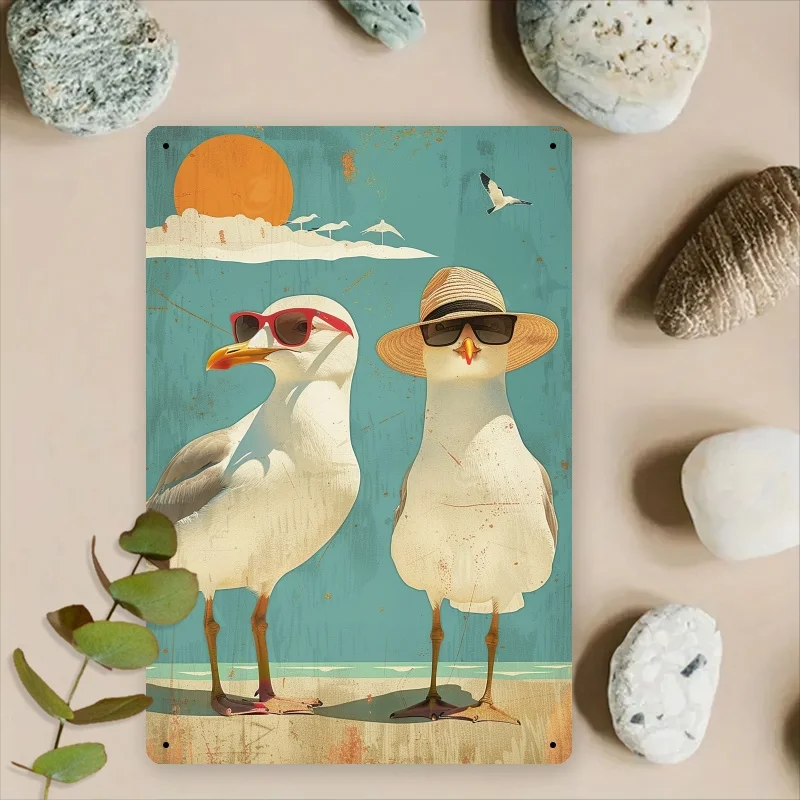 Panneau métallique vintage avec motif de mouette côtière - Parfait pour les cafés, garages, écoles, bibliothèques et restaurants |   Décoration rustique intérieure/extérieure