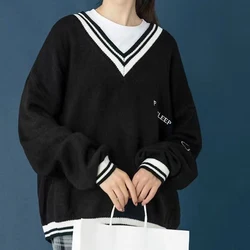 Autumn Winter New College Style Japanese V-neck Loose Sweater Female Student Korean Loose Casual Outwear School Uniform Female