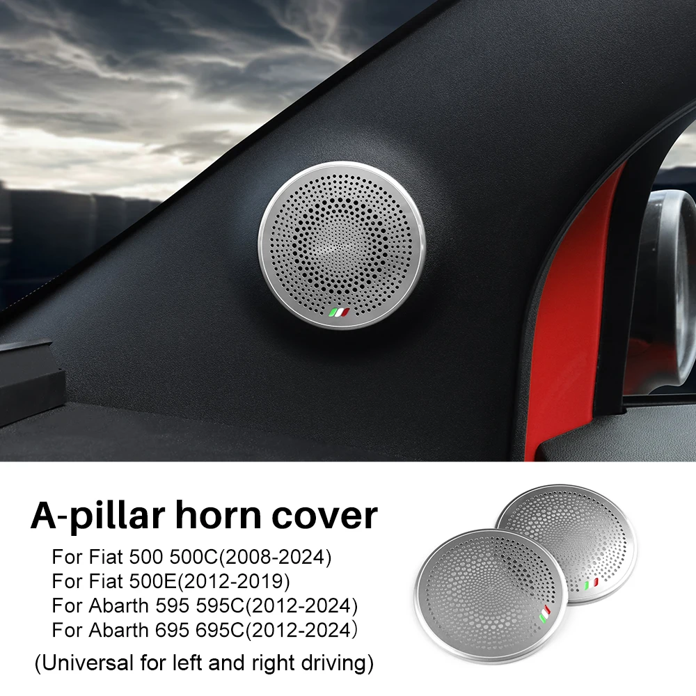 For Abarth 595 595C 695 695C 2008-2024 Fiat 500 500C 500E Stainless Steel Door Audio Speaker Cover Car Italian Flag Color Trim