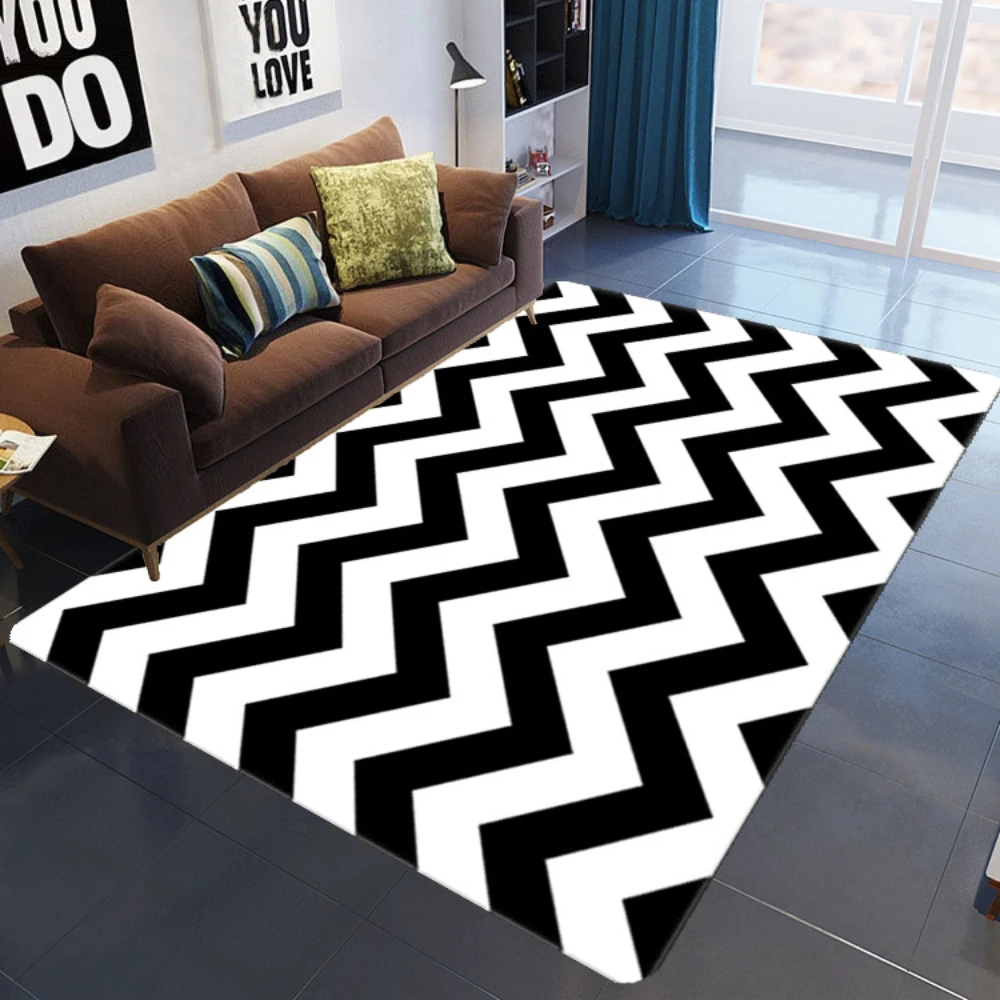 

Modern Black and White Wave Abstract Art Carpet, Living Room, Table, Kids Bedroom, Nordic Large Rugs, Parlor, Home Decorative