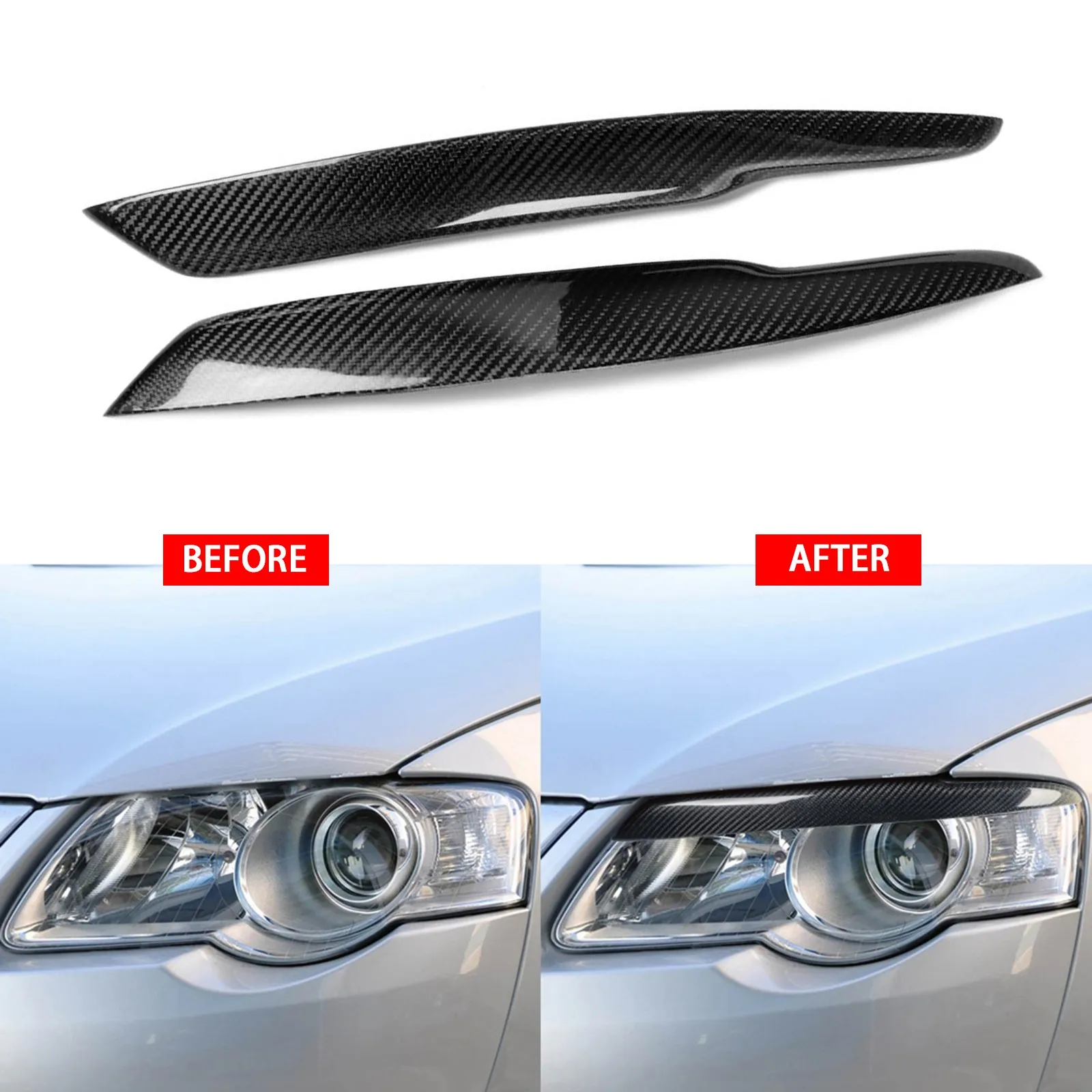 

Real Carbon Fiber Headlight Eyelids Eyebrow Trim For 2005-2010 VW Passat B6 3C