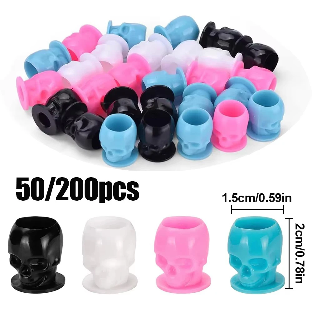 

200/50pcs Skull Tattoo Ink Cups Caps with Stable Base Disposable Pigment Holder Container for Tattoo Ink Tattoo Accessories