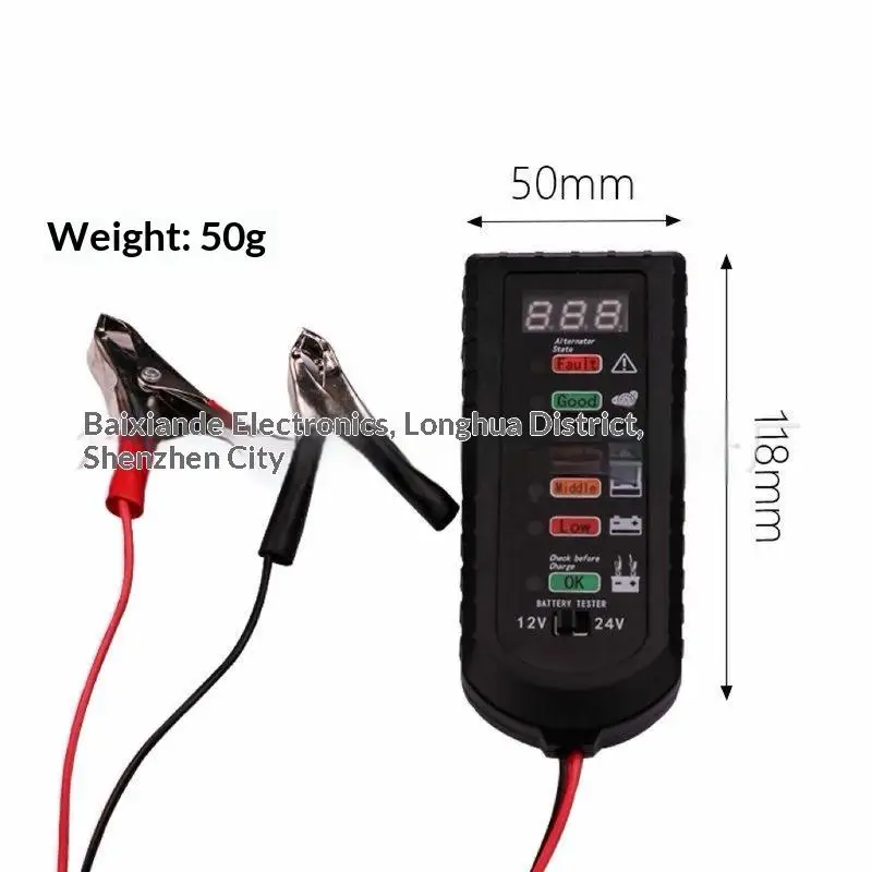 Digital 12V Mini Car Battery Tester Alternator Checker 6 LED Light Indicator for Car Truck SUV Diagnostic Repair Use