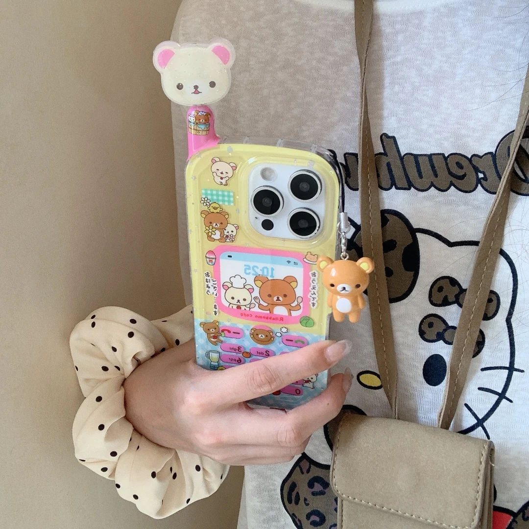

Cute 3D Antenna Telephone Couple Bear Phone Case for iPhone 17 16 15 14 13 Pro Max 17 Pro 14 15 16 Plus Cover with pendant