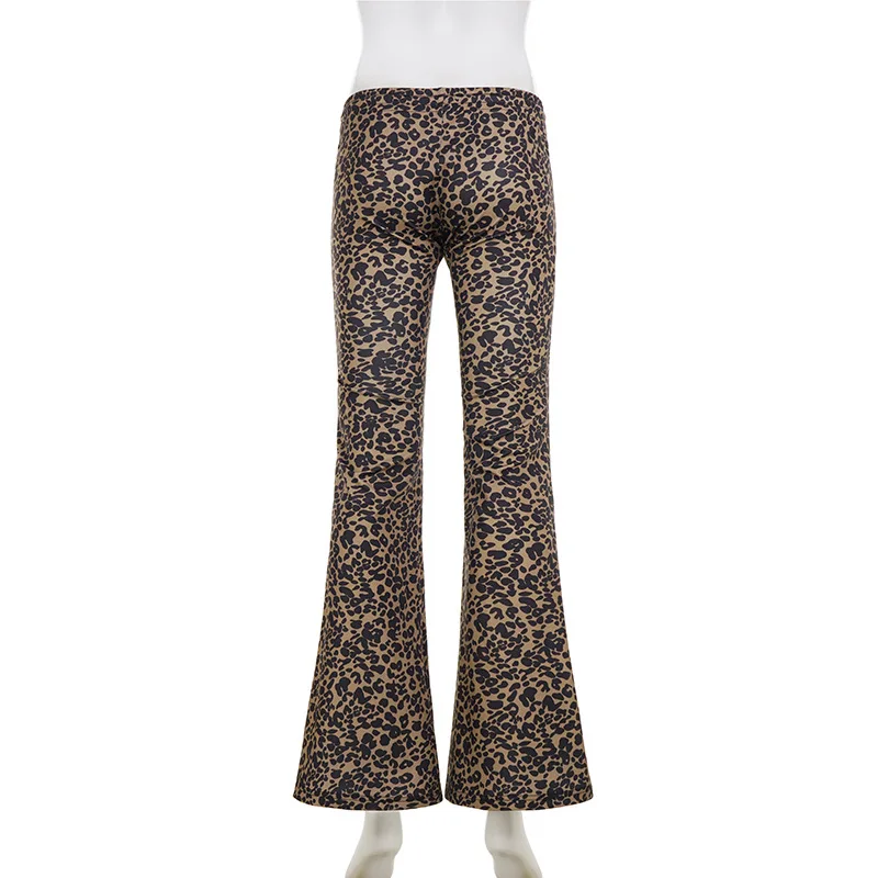 مثير ليوبارد طباعة منخفضة الخصر الدانتيل متابعة متوهج السراويل شخصية أزياء الورك ملفوفة عارضة السراويل