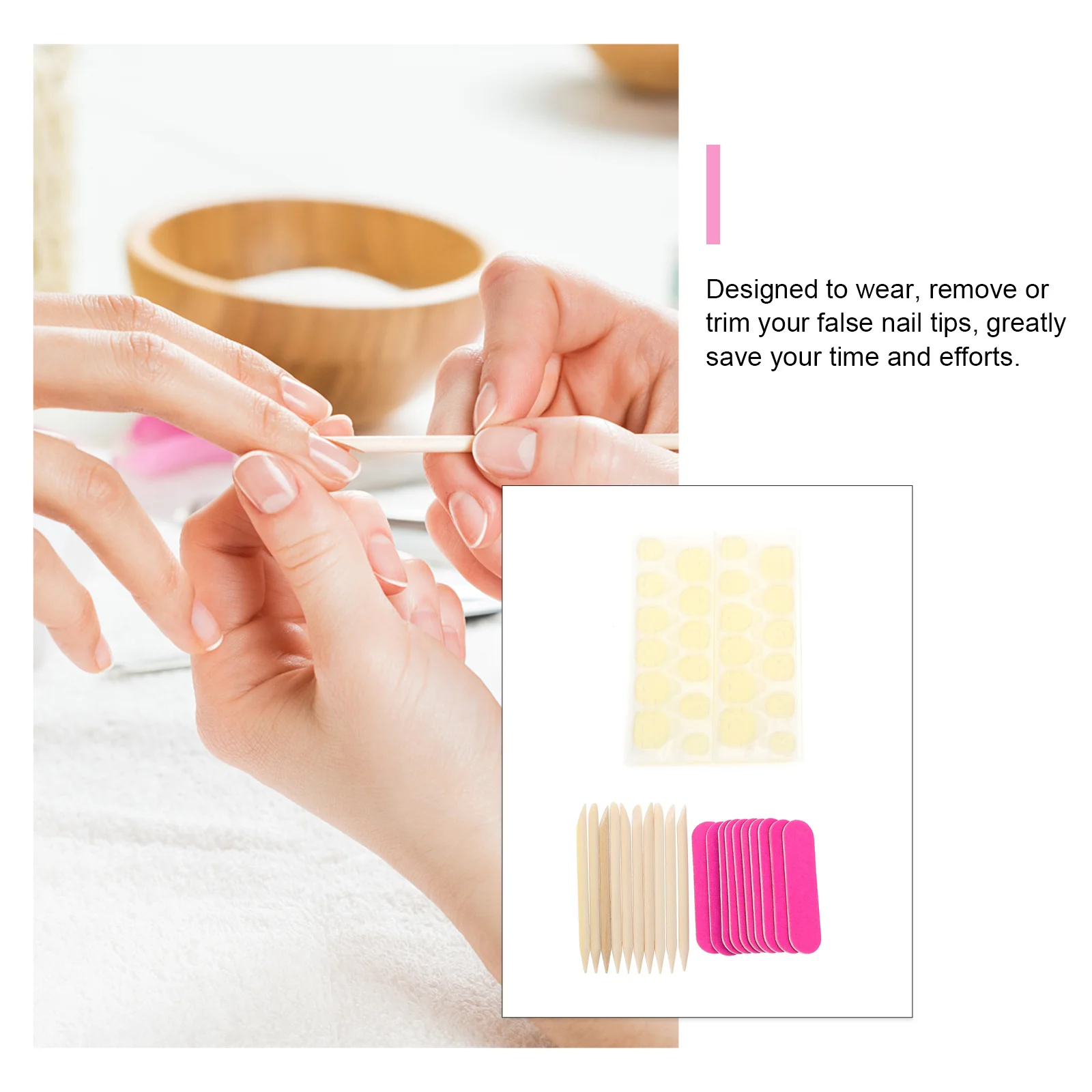 

40Pcs Nail Art Tools Manicure Accessory Kit with Double Sided Stickers File Rods for False Nail Application Removal Shaping