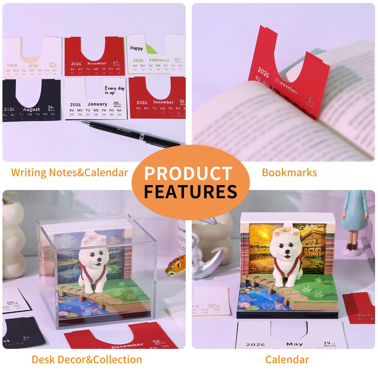 52 Weekly Time Piece Calendar Paper Carving Art DIY Post Notes DIY Art Memo Pad Suitable for Room and Office Desktop Decoration