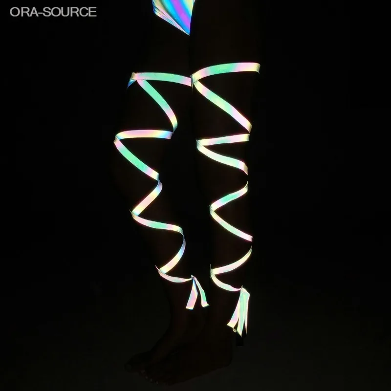 Reflective Leggings Wraps Stage Performance DJ Club Nightclub Rave Party Dancer Strappy Bindings Fashion Shiny Dancewear view 2