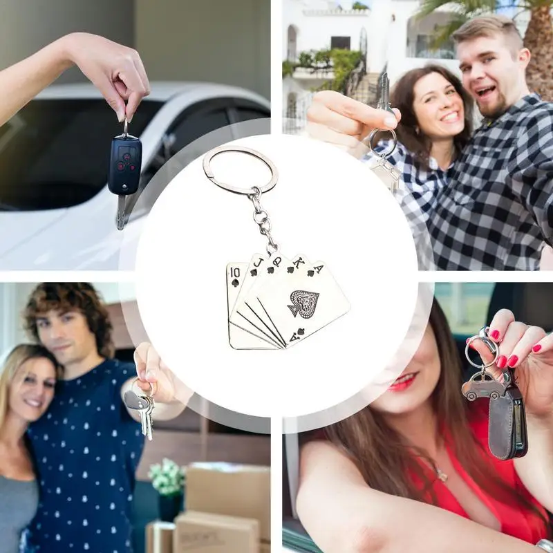 Playing Card Keychain Metal Poker Keyring Ornament Key Chain Playing Card Pendant Poker Enthusiasts For Adults Keys Backpacks