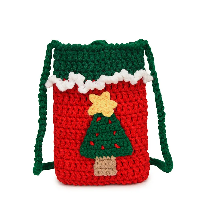 

Christmas Finished Santa Yarn Crochet Phone Bag Creative Christmas Tree Reindeer Pattern Single Shoulder Crossbody Bag For Women