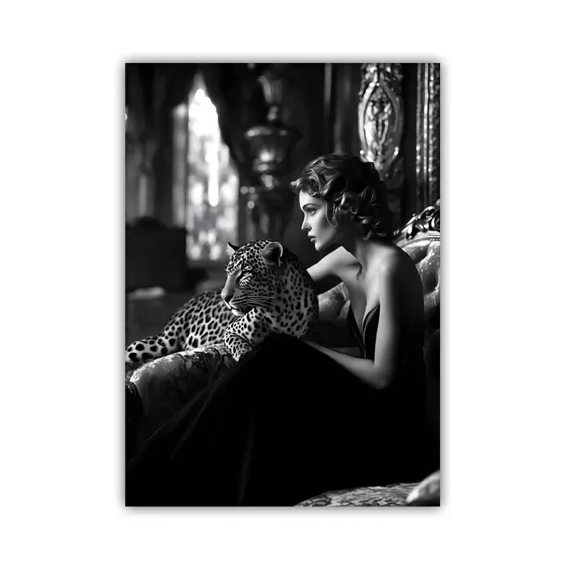 

Black and White Fashion Magazine Canvas Painting Leopard Poster Trendy Print Wall for Living Room Home Office Store Decor