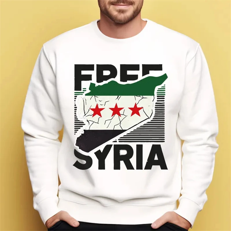 Syrian Flag Sweatshirts For Men Free Syria 3D Printed Pullover Unisex New Trendy Round Neck Hoodies Personality Y2k Men Clothing